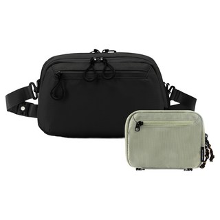 EGARDEN 旅行者單肩包 + 護照夾組合, 黑色(單肩包), 橄欖綠(護照夾)