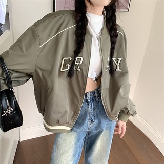 MEICHEL 女性寬鬆版型字母休閒口袋棒球外套 10247