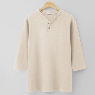 M.N.C 中性竹節棉亨利領七分袖T恤 MDLT950RR, 奶油米色