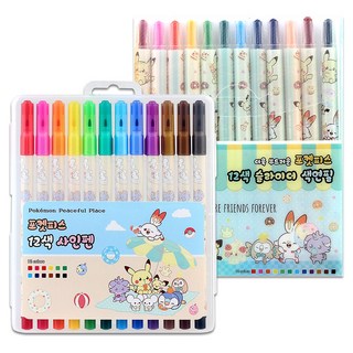포켓몬스터 포켓피스 12색 색연필 + 12색 사인펜세트, 랜덤발송, 1세트