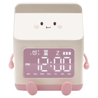 E.B. MADE 元氣牛奶盒鬧鐘小管家 MK-C，產品尺寸 77x75.59x94.63mm, 甜密粉