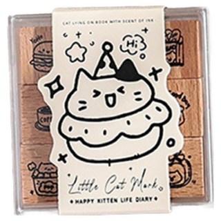 東亞PMS 手帳裝飾 動物角色 木製印章 9件組 Cat's mark, 1套, 單一顏色