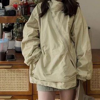 MEICHEL 寬鬆版型斜拉鍊連帽防風外套 10252