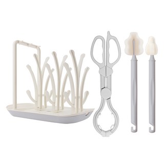 하이비 신생아 수유용품 세척 패키지 세트, 그레이, 젖병건조대 + 젖병집게 + 롱미니솔 + 롱와이드솔