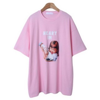 시크블랙 여성용 통기성 우미로 베이비 프린팅 박시 반팔 티셔츠 cpt16287k52