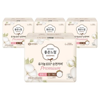 좋은느낌 유기농 순면 100% 프리미엄 맥시 슬림 생리대 날개형, 중형, 14개입, 4개