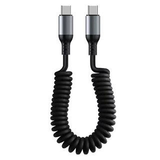 HOHOO Type-C-Type-C 簡潔彈簧高速數據充電線, 黑色, 1.5m, 1個