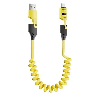 HOHOO 4in1 Lightning多功能快速充電彈簧線 Flingble, 黃色, 1.5m, 1個
