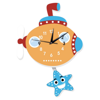 Funlife 兒童卡通DIY掛鐘 靜音掛鐘 兒童房裝飾 時鐘, 潛水艇