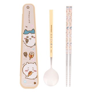 LiLFANT 兒童用 吉伊卡哇 Octa 輕量纖薄不鏽鋼湯匙筷子 + 收納盒組, 1套, 湯匙 + 筷子 + 收納盒, 混合顏色