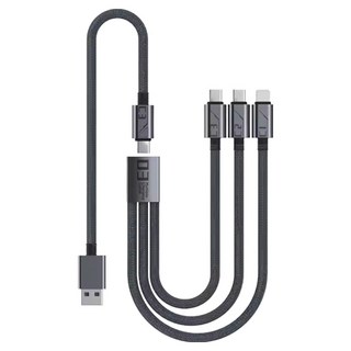 HOHOO 8 pin Type-C 5 pin 3合1 Lightning 2CA 多合一快速充電器, 黑色, 1.2m, 1個