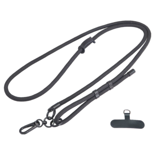 調節手機掛繩 + 防掉掛片, 黑色, 1個