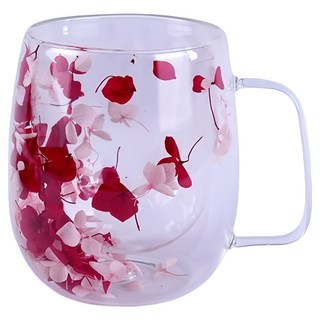 雙層耐熱玻璃居家咖啡馬克杯 370ml, 1個, 白色 + 紅色