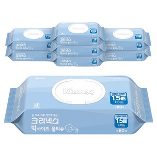 크리넥스 빅사이즈 물티슈 캡형, 45g, 80매, 8개