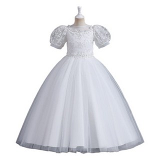 Bebemong Story 女童花朵刺繡泡泡袖長洋裝