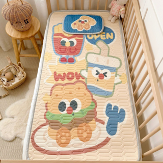 兒童冰絲乳膠涼墊 附同款乳膠枕套, 薯條漢堡, 1個