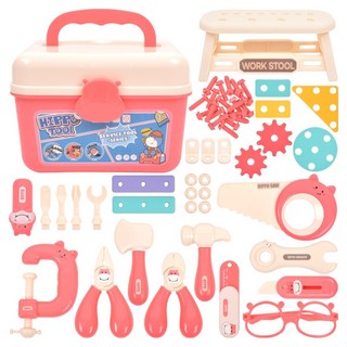 하마 보관함 + 공구놀이 세트, 분홍, 1세트