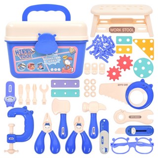 하마 보관함 + 공구놀이 세트, 파랑, 1세트