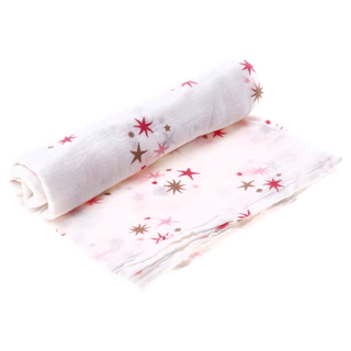 OhBabyLying 多功能紗布包巾 N18 粉色星星 100%棉, 120 x 110cm