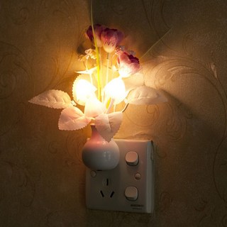 葉子小舖 芬芳花藝光控七彩LED夜燈 白色 + 紅花 浪漫氛圍燈