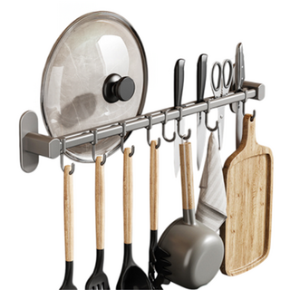 Couselect 可移動廚房免打孔雙桿掛鉤 鍋鏟刀具置物架 50cm, 1個, 槍灰色