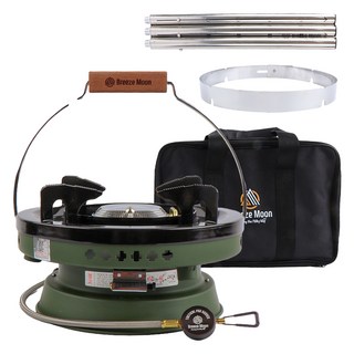 브리즈문 캠핑 해바라기 강염 휴대용 가스 버너 + 5단 가변 프레임 + 링가드 + 보관 가방 세트, 올리브 그린, 1세트