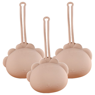 小獅子奶嘴收納盒,棕色,3個, 矽膠材質柔軟親膚, 掛繩設計方便攜帶