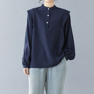 Chichills 亨利領雙層寬鬆版襯衫上衣 00039