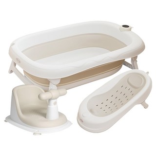 더마더 유아용 접이식 스마트 온도계 욕조 + 리클라이너 + 목욕의자 세트, 베이지