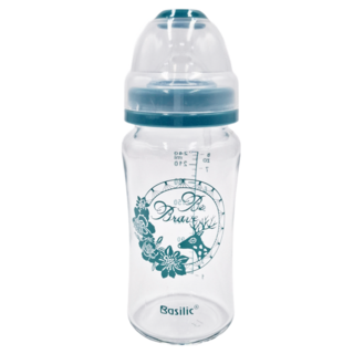 Basilic 貝喜力克 莫蘭迪系列 防脹氣 玻璃寬口中奶瓶 240ml/8oz, 1個, 顏色隨機