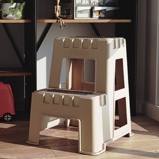 SHUTER 樹德 livinbox 魔豆椅 CH-60, 凳高座椅兩用，安全穩固支撐，耐衝擊PP材質, 沙色本體 + 黑灰腳墊