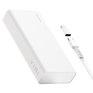 비니 슬림핏 대용량 보조배터리 20000mAh + C타입 케이블 + 8핀 젠더 세트, 화이트, SPE-PA20CPQ