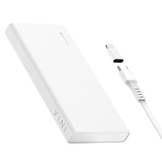 비니 슬림핏 대용량 보조배터리 10000mAh + C타입 케이블 + 8핀 젠더 세트, 화이트, SPE-PA10CPQ