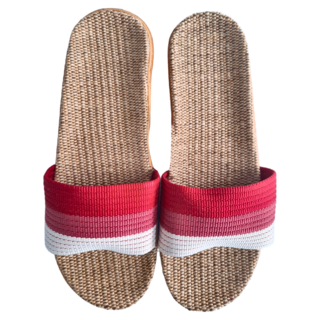 WUWU 青青條紋亞麻拖鞋, 紅色, 1雙