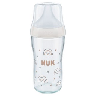NUK 嬰兒用完美貼合玻璃奶瓶 + 奶嘴 M 號套組, 彩虹, 230ml, 1套
