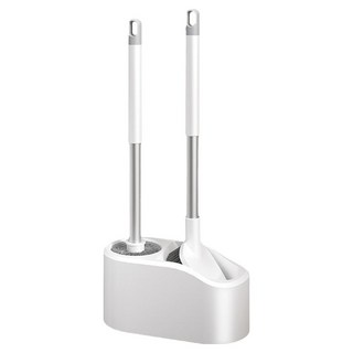 리빙공감 벽걸이형 변기 이중브러쉬 청소솔 2종 세트, 화이트, 1세트