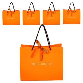 Hugoing 牛皮紙緞帶禮品紙袋, 橘色, 5個