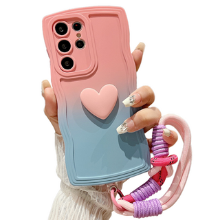 Teia 漸層掛繩波浪愛心三星手機殼