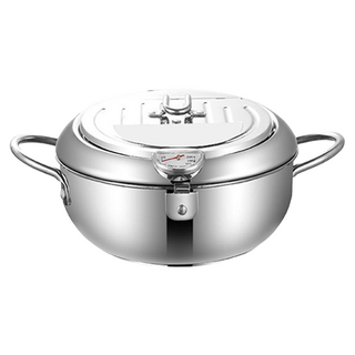 日式304不鏽鋼雙耳省油炸鍋 附溫度計 省油設計 適用多種爐具, 24.5cm, 單一顏色, 1個