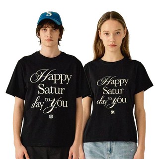 세터 남녀공용 해피 데이 타이포 그래픽 반팔 티셔츠