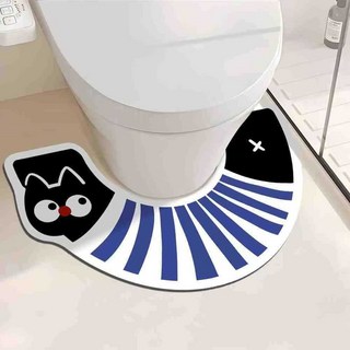 喬木居家 馬桶U型硅藻泥地墊 70 x 40cm 超強吸水 浴室防滑墊, 卡通臘腸狗 藍色 + 白色 + 黑色, 1個