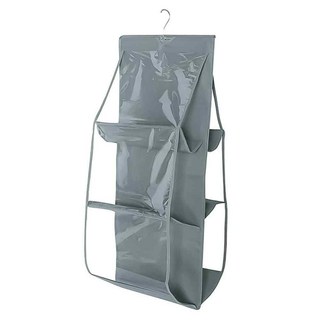 葉子小舖 衣櫥收納 加厚透視包包衣物掛袋 6格, 灰色