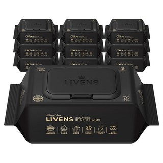 리벤스 시그니처 블랙라벨 아기 물티슈 엠보싱 캡형, 70g, 70매, 10개