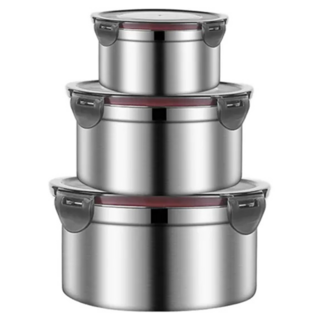 SUnORO 可微波不鏽鋼黑蓋保鮮盒 3件組, 1組, 3個容器 + 3個蓋子