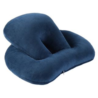 辦公室多功能鏤空午睡枕 天鵝絨防手麻趴睡枕, 深藍色