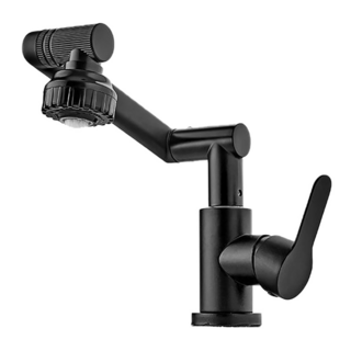 ANTIAN 電鍍烤漆衛生間洗手盆冷熱水龍頭 1080度旋轉機械臂萬向水龍頭 黑色, 1個