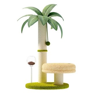 卡哇伊 仿真椰樹貓跳台 附逗貓棒貓窩漏食球玩具劍麻磨爪貓抓柱, 1個, 綠色