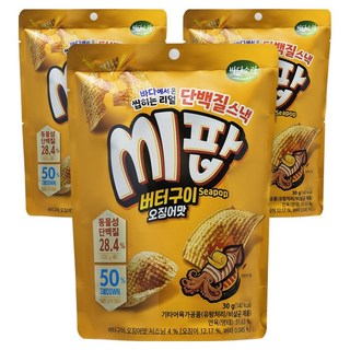 Badasori 嚼勁蛋白質明太魚片 奶油烤魷魚風味, 30g, 3包