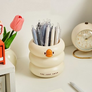 Gold Pang 可愛鴨子圓形刷具筆筒收納盒, 1個, 混色