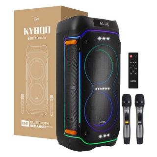 컴스 이동식 블루투스 무선 마이크 앰프 LED 버스킹 스피커, KY800, 블랙